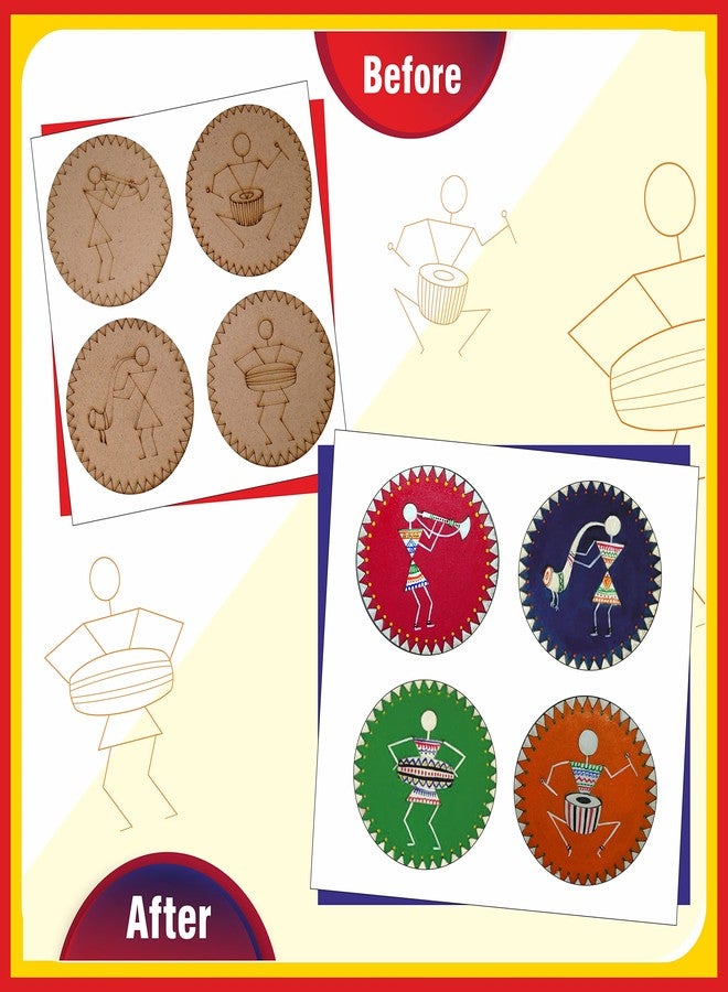 SOLOBOLO Warli Art Painting Kit|Decorative Fridge Magnets For Kitchen|Warli Art&Craft Kit|Gifts For Girls Age 10-12|4 Pre Marked Diy Painting Kit Fridge Magnets|Big Size Fridge Magnet-3.5 In Dia - Image 4